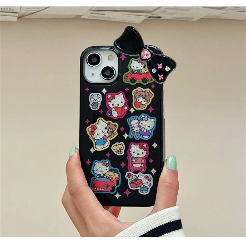 Cute Cartoon Hello Kitty Bling Glitter Phone Case For iPhone 16 15 14 13 12 11 Pro Max XR XS Max 7 8 Plus MINI Y2K Cover