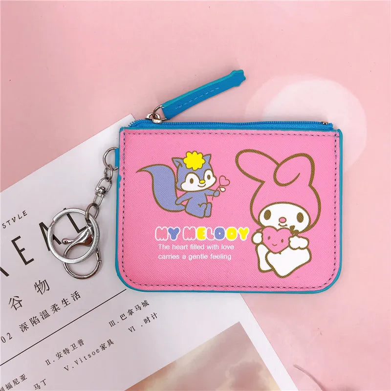 Hello Kitty Coin Purse My Melody Bag Kawaii Wallet Anime Pompom Purin Cinnamoroll Card Holder Children Pu Wallet Gifts