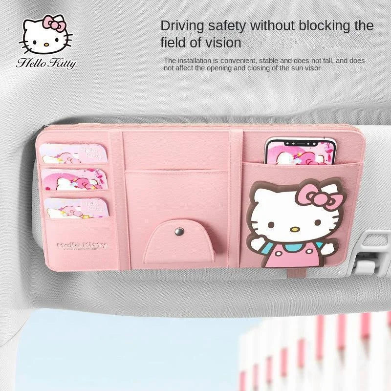 Cute Car Glasses Clip Hello Kittys Kawaii Anime Sun Visor Document Organizer Card Case Glasses Holder s for Girls Gift