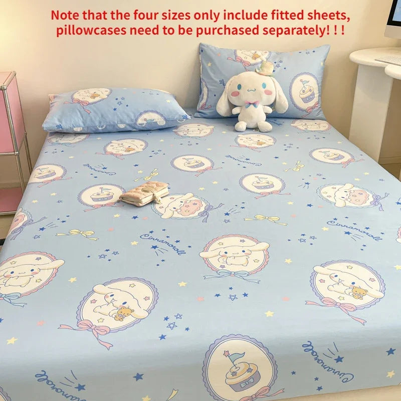 Pure Cotton Fitted Sheet Three-piece Set Hello kitty My Melody Cotton Bedspread Cute Kuromi Full Surround Protective Cover