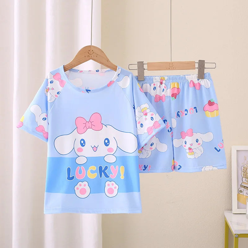 Cute Cinnamo roll Children Pajamas Suit Hello Kitty Sleepwear Melody Girl Boy Autumn Long Sleeved Home Suit Gifts