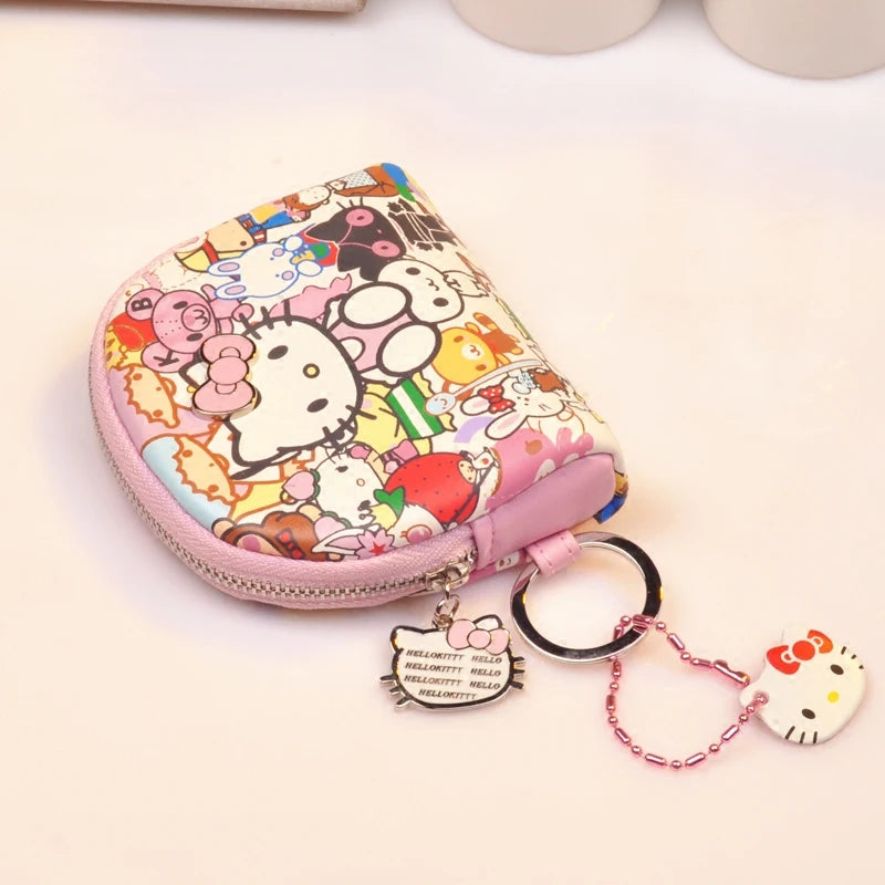 New Hello Kitty Wallet Cute Women's Soft Zipper Cartoon Pattern Mini Coin Bag Girl Birthday Gift Portable Handbag Multi function