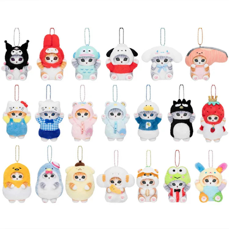 Kawaii Plush Keychain Pendant Cartoon Mofus and Shark Cat Cross-Dressing Hello Kitty Kuromi doll stuff Backpack Decor Toys