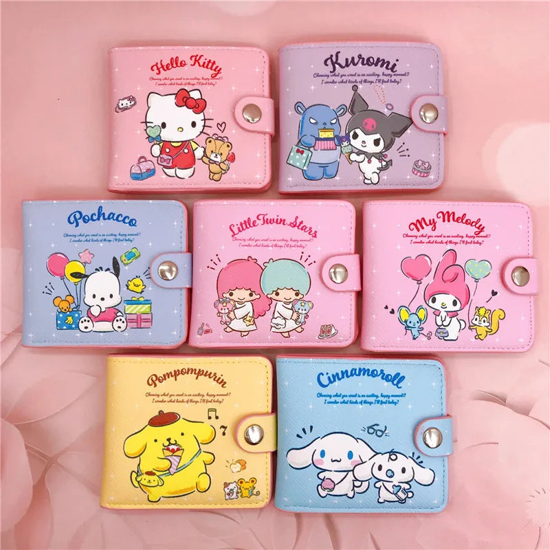 Kawaii Pu Casual Money Bag Hello Kitty Cinnamoroll My Melody Kuromi Coin Purse Card Holder Wallet With Buttons