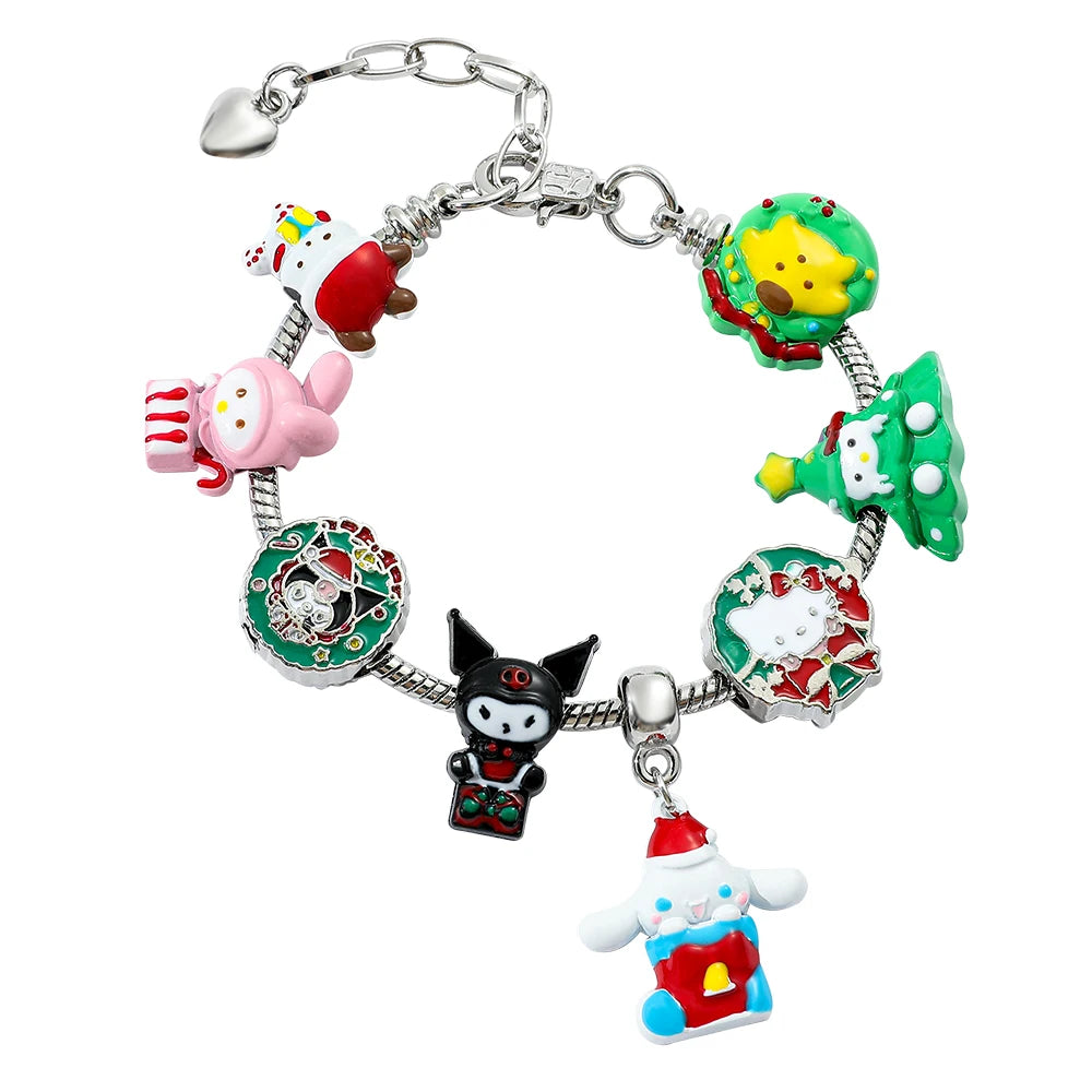 Christmas Style Charms Bracelet for Girl, DIY Jewelry Accessories, Kawaii, Hello Kitty, Kuromi, Melody, Student