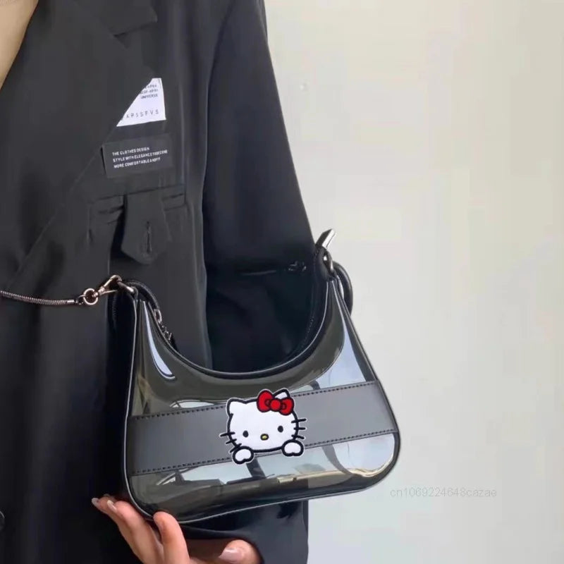 Hello Kitty Transparent Jelly Vintage Handbag Korean Version Fashion Crossbody Bag Sweet Cool Spicy Y2k Girl Underarm Bag