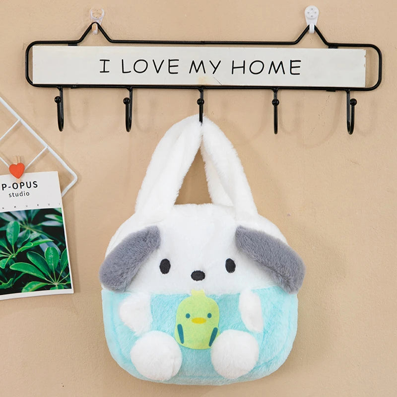 Kawaii Kuromi Cinnamoroll Hello Kitty My Melody Soft Plush Tote Bag Anime Pompom Purin Pochacco Handbag Storage Bag Girls