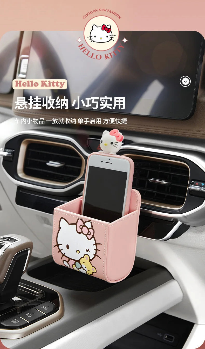 Kawaii KT Cat Car Air Outlet Storage Bag Hello Kitty Storage Box Multifunctional Auto Organizer Box Car Decor Accessories