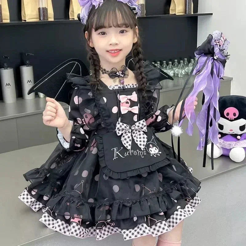 Anime Hello Kitty Kuromi Children's Dress CosPlay Academy Style Pleated Skirt Girl Princess Clothes Girl  Birthday Gift