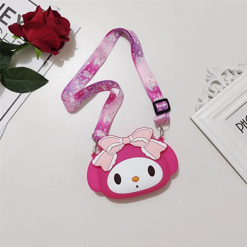 Kawaii Kuromi Silica Gel Bag Hello Kitty Messenger Bag My Melody Cinnamo roll Silicone Coin Purse Storage Gift