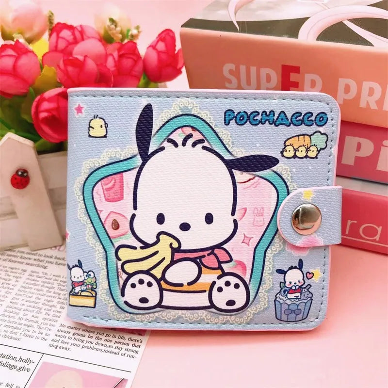 Hello Kitty Cinnamoroll My Melody Kuromi New Pu Casual Money Bag Coin Purse Card package Wallet With Buttons ﻿