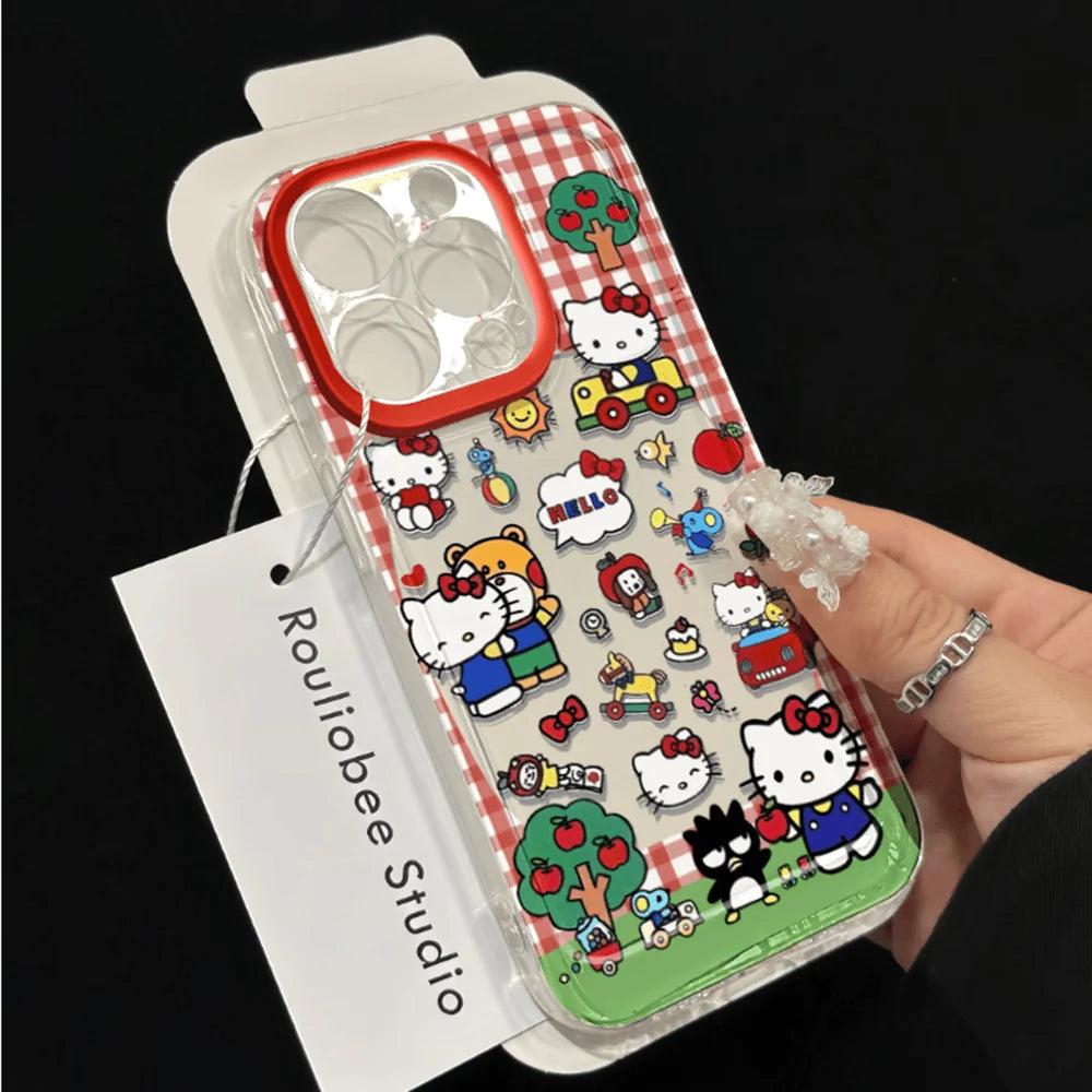 Kawaii Hello kitty Clear Space Phone Case for IPhone 11 12 13 14 15 16 Pro Max Mini X Xs XR 7 8 Plus Se2020 Transparent Cover