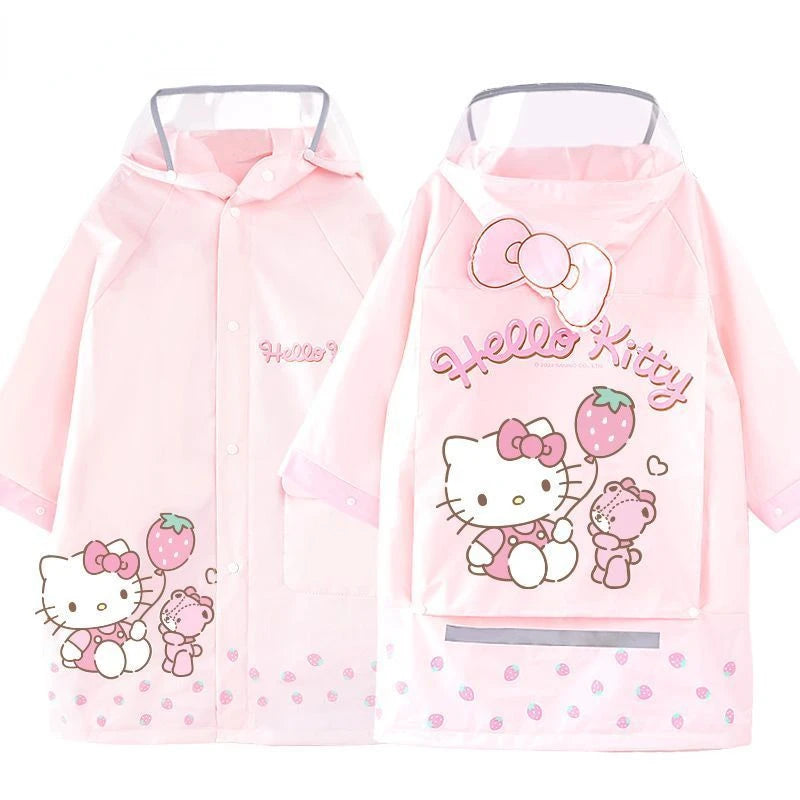 Hello Kitty Raincoat with Bag Bits Big Brim Student Waterproof Clothing for School Cartoon Kuromi Children's Raincoat