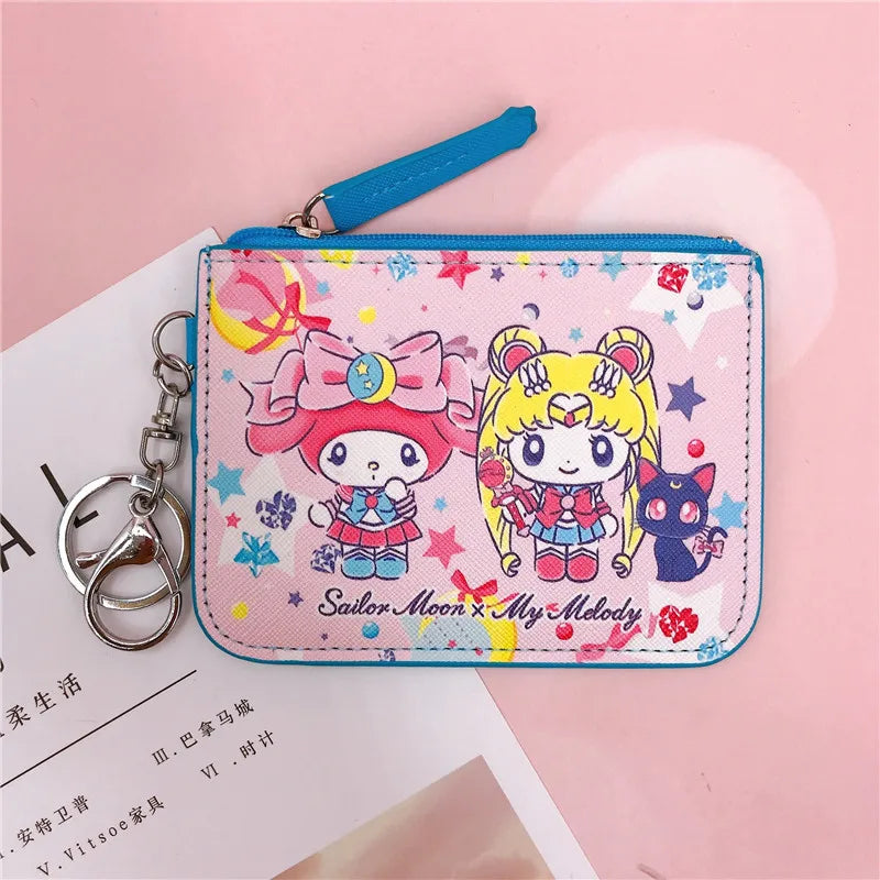 Hello Kitty Coin Purse My Melody Bag Kawaii Wallet Anime Pompom Purin Cinnamoroll Card Holder Children Pu Wallet Gifts