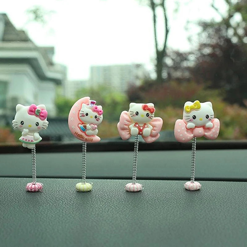 5PCS/Bag Cute Hello Kitty Car Shaking Head Ornaments Cat Auto Centre Console Dashboard Mirror Decorations Desk Accessories Gifts