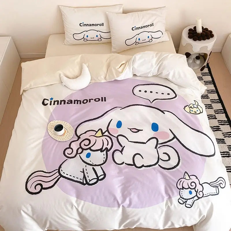 Kawaii Soft Bedding Kuromi Cinnamoroll Cartoon Cotton Student Home four-piece set Bed Sheet Quilt Cover Bed Accessories