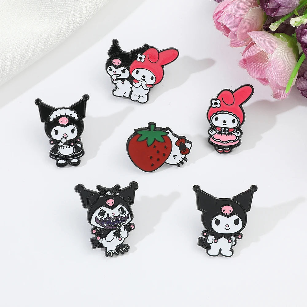 Sanrio Enamel Pins for Backpack Cute Cartoon Hello Kitty Brooches for Women Kawaii Kuromi My Melody Anime Metal Badges Jewelry