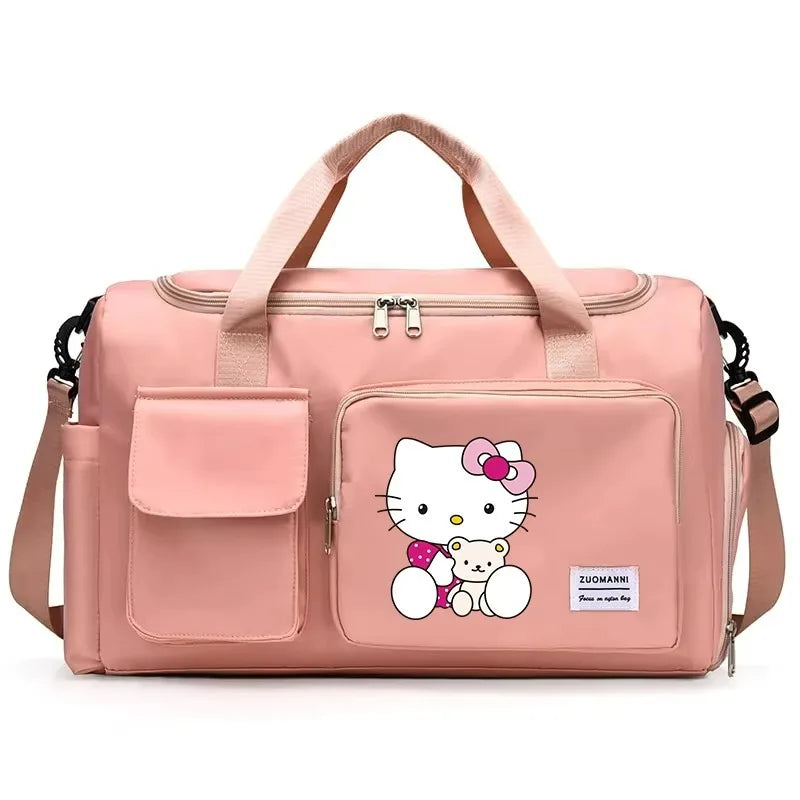 Hello Kitty Women Carry on Travel Bag Large Capacity Gym Weekend Duffle Bags Shoe Compartment Sport Fitness HandBag Girl Gift