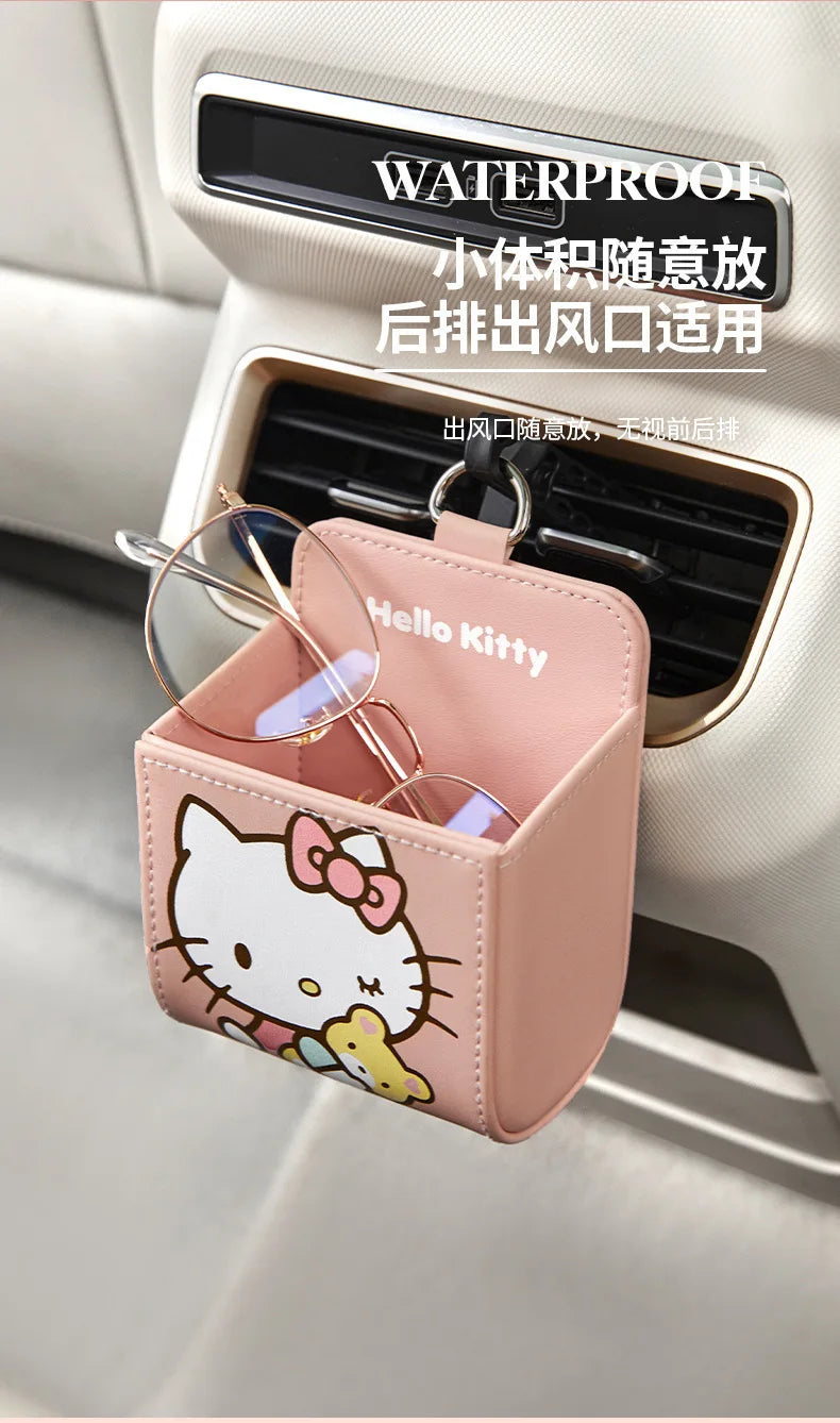 Kawaii KT Cat Car Air Outlet Storage Bag Hello Kitty Storage Box Multifunctional Auto Organizer Box Car Decor Accessories