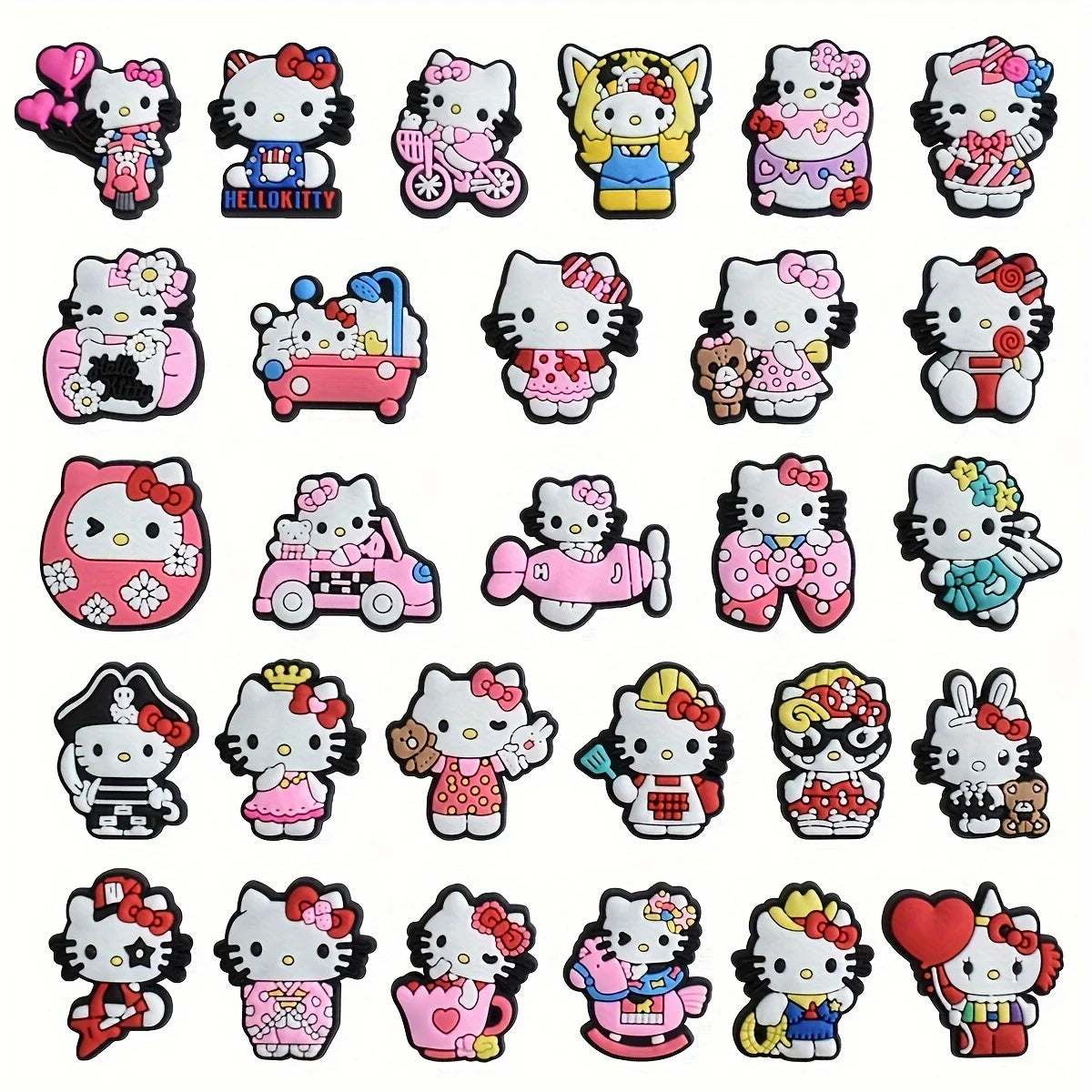 28pcs Hello Kitty Shoe Decorations Accessories Charms For Clogs Bag Bubble Slides Sandals, Gift Idea for Birthday