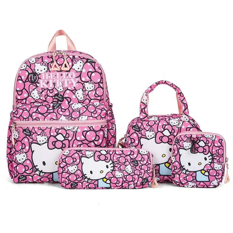 4pcs Kuromi Backpack, Pencil Case, Shoulder Bag, Wallet Set, Hello Kitty Sanrio School Bag, Melody Casual Outdoor Daypack