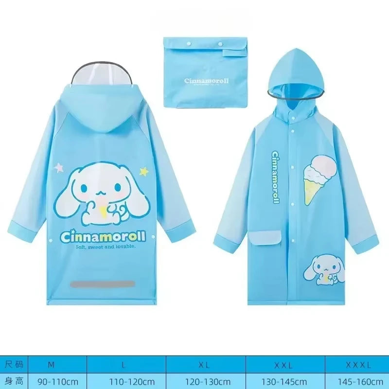 Hello Kitty Kid Raincoat Kawaii Kuromi My Melody Cinnamoroll Children Boy Girl Rain Poncho Reusable Waterproof Rain Coat