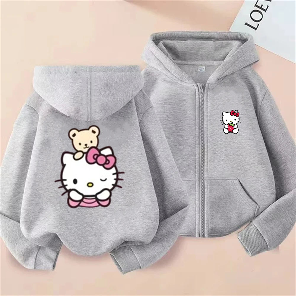 Hello Kitty Children Hoodies Zipper style Pink Coat  Girls Boys Age 3-12 Pullover Leisure Kids  Sweatshirt Autumn festival gifts