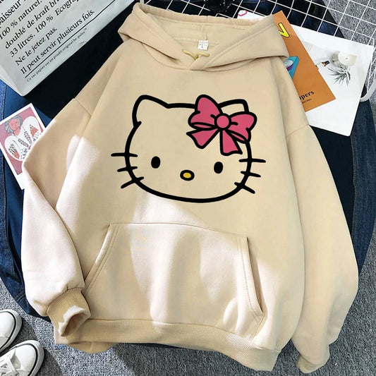 2025 Women's Aesthetic Sweatshirt Y2k Grunge Clothing Japanese Cartoon Classic Hello Kitty Hoodie Autumn and Winter Retro Tops