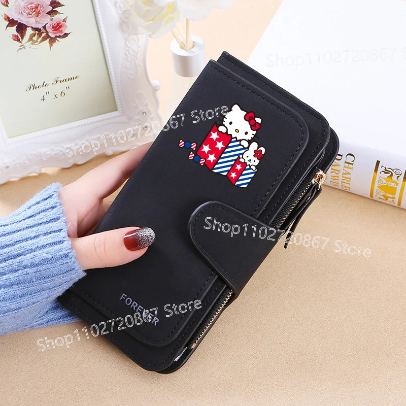 New Hello Kitty Wallet Women Anime Cartoon Fashion Multi-Card Slot Purse  Buckle Nubuck Material Two-color Fabric Wallets Gift