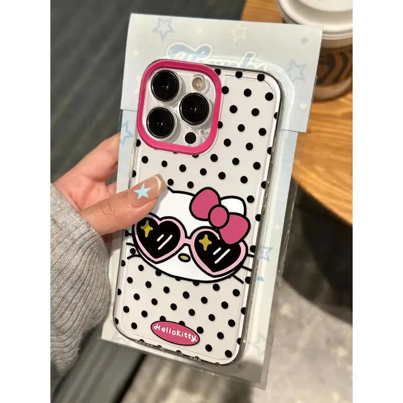 New Hello Kitty Full Screen KT Phone Case For iPhone 16 15 14 13 12 11 ProMax XR XS MAX 7 8Plus Y2K Cool Sunglasses Cover