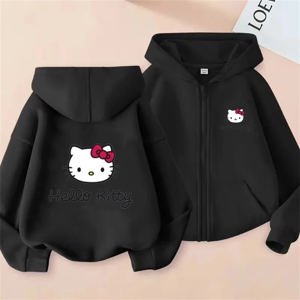 Hello Kitty Children Hoodies Zipper style Pink Coat  Girls Boys Age 3-12 Pullover Leisure Kids  Sweatshirt Autumn festival gifts