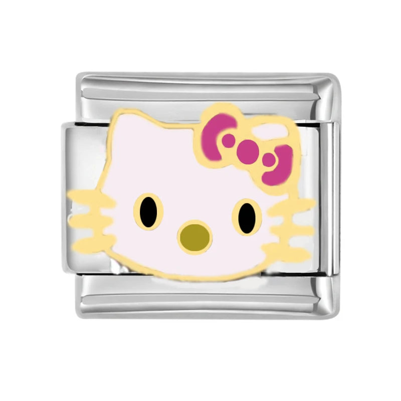 Hello Kitty Italian Links Charms Cute Cartoon KT Cat Beads Charm 9mm Stainless Steel Bracelet DIY Jewelry Making