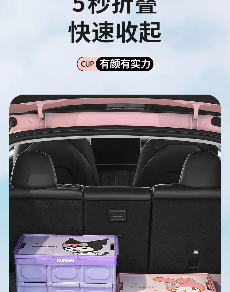 Sanrio Kawaii Anime Hello Kitty Car Trunk Storage Box Cute Outdoor Camping Portable Glove Box Foldable Car Storage Box Kids