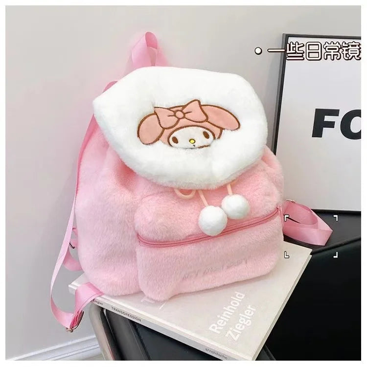 Cute Flip Cover New Autumn/Winter Shoulder Small Backpack Plush Kuromi Hello Kitty Large Capacity Sweet Backpack