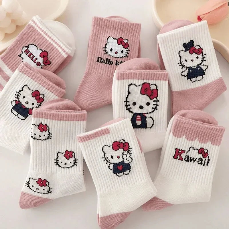 Cartoon Hello Kittys Kuromi Socks Ins Girl's Heart Kawaii Warm and Versatile Four Seasons Medium Socks Gifts