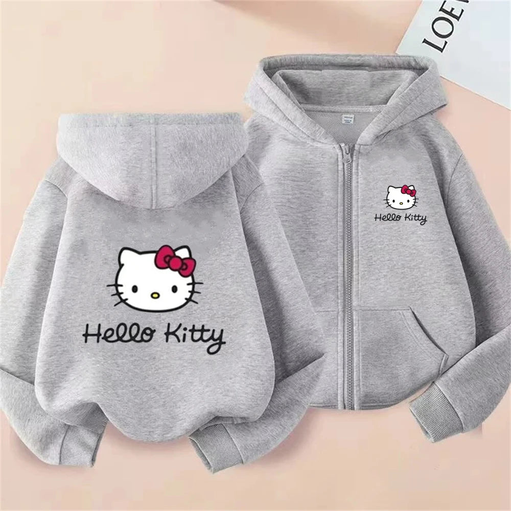 Hello Kitty Children Hoodies Zipper style Pink Coat  Girls Boys Age 3-12 Pullover Leisure Kids  Sweatshirt Autumn festival gifts