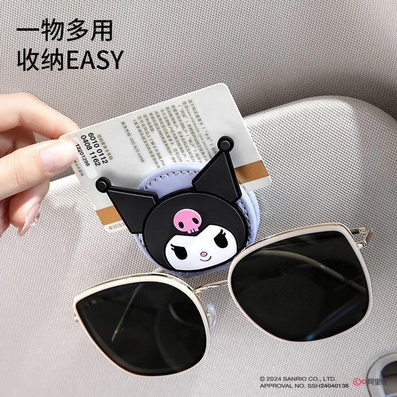 Kuromi Universal Car Sunglasses Clip Kawaii Hello Kitty My Melody Auto Sun Visor Glasses Box Holder Stand Fastener Case