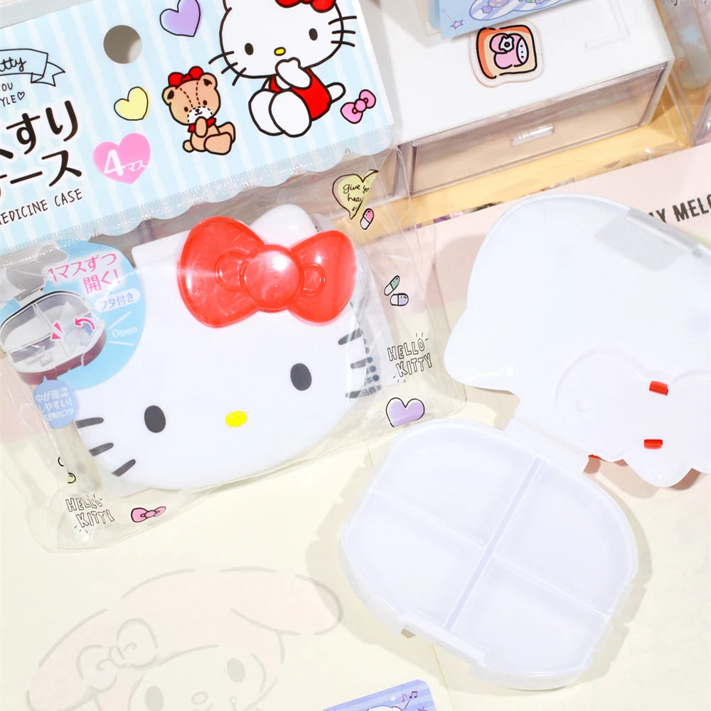 Mini Portable Pill Box Cartoon Hello Kitty Melody 4Grids  Cute Storage Box Travel Small Tablet Box Container for Medicine