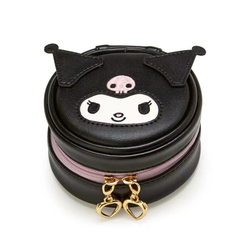 Kawaii Anime Series Cinnamoroll Kuromi My Melody Hello Kitty Cute Round Storage Jewelry Box Headphone Bag Coin Purse