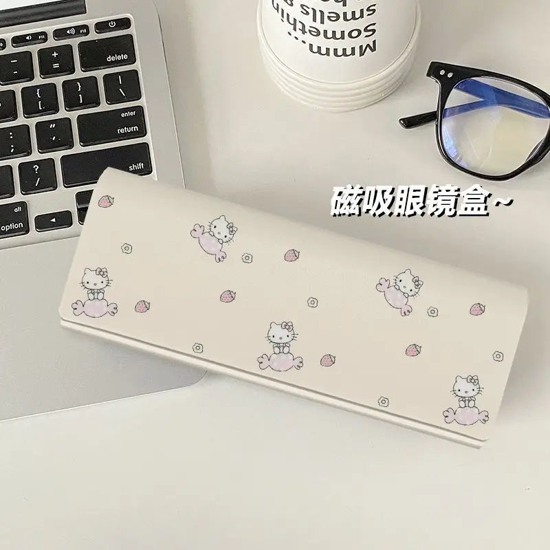 Kawaii Hello Kitty Glasses Case Cartoon Cute Portable Anti-Pressure and Anti-Fall Myopia Eye Box Sunglasses Storage Box