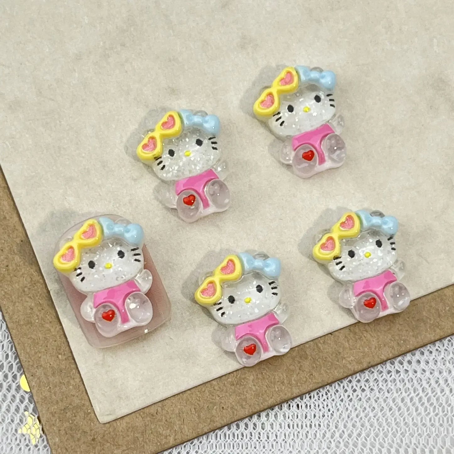 20Pcs Kawaii Sunglasses Hello Kitty Nail Accessories Diy Transparent Glitter Powder Cherry Bear Phone Case Decoration