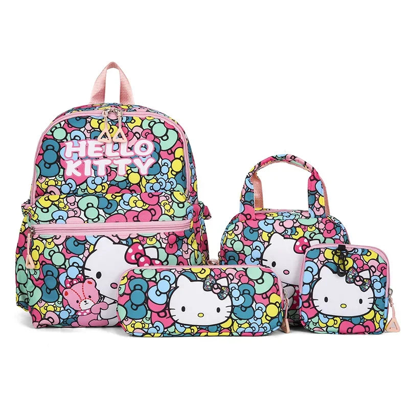 4pcs Kuromi Backpack, Pencil Case, Shoulder Bag, Wallet Set, Hello Kitty Sanrio School Bag, Melody Casual Outdoor Daypack