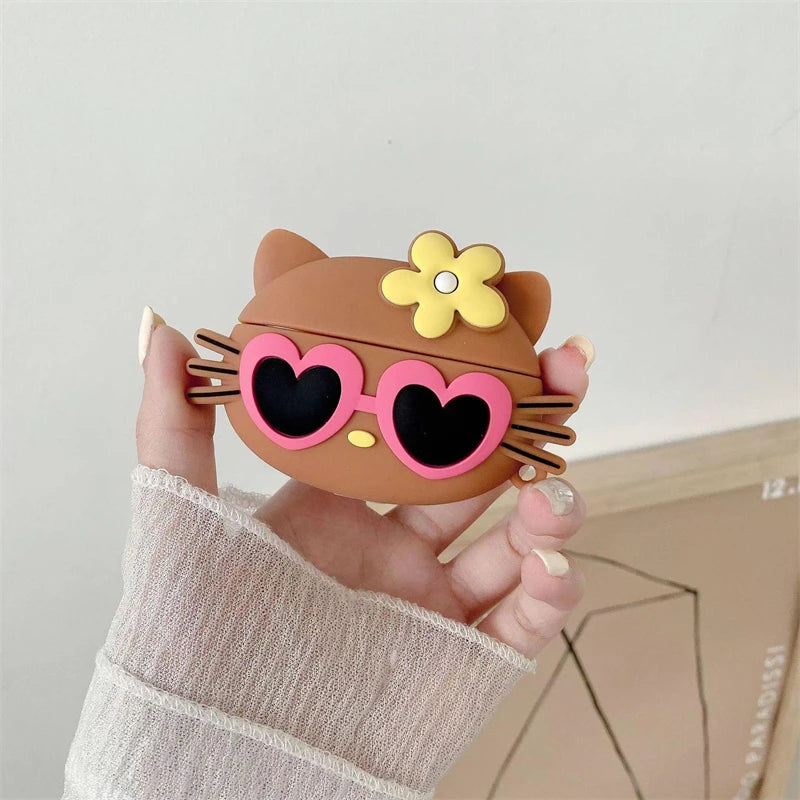 3D Brown Sunglasses Hello Kitty For Air pods Pro 2 Bluetooth Headset Cover for Air pods 1 2 3 Silicone Earphone Case