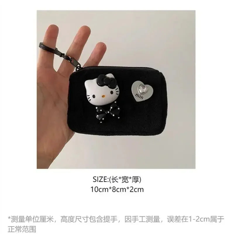 Hello Kitty Coin Purse Cute Anime Cartoon Girl&Child Fashion Black Plush Backpack Pendant Card Bag Pendant Holiday Gifts