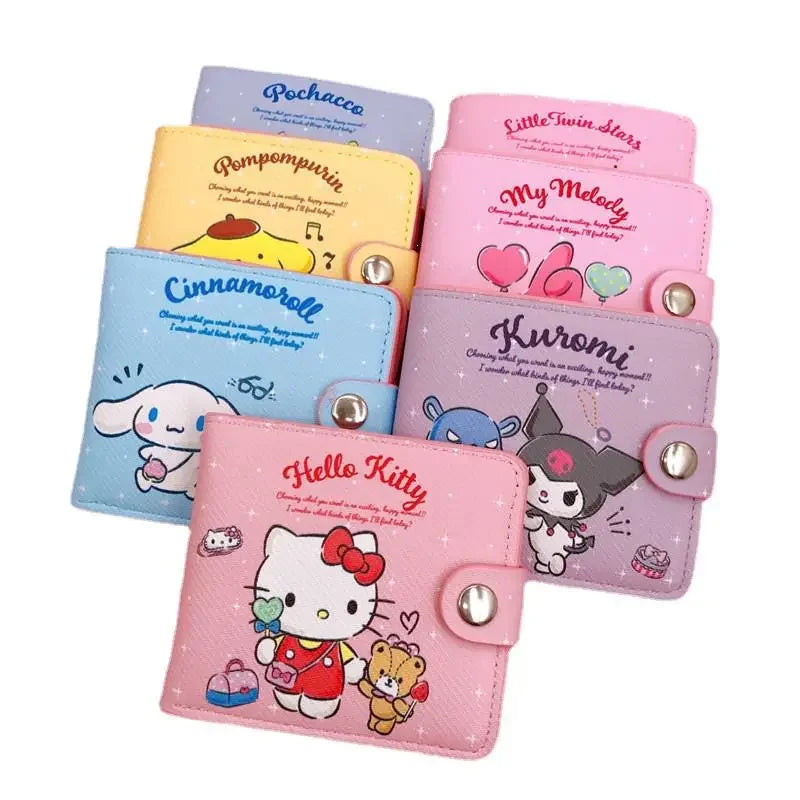 Cartoon Pu Wallet Casual Girl Bag Cute Hello Kitty Kuromi Melody Portable Id Card Holders Coin Purse Cute Girls Gifts