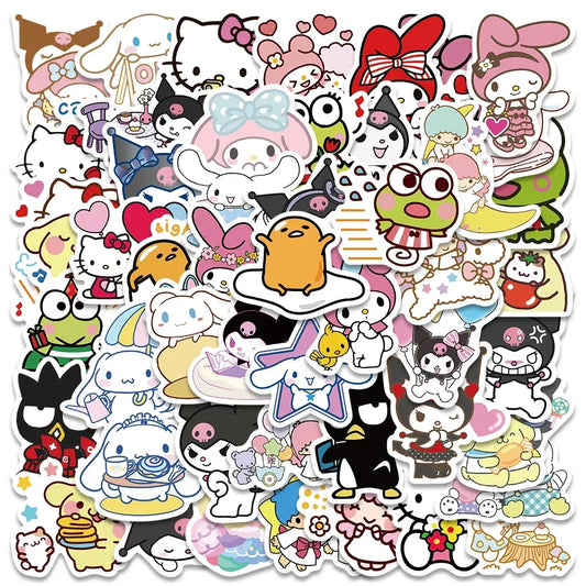 Kawaii Hello Kitty Stickers My Melody Kuromi Decals for Kids DIY Waterproof Laptop Phone Diary Cute Cartoon Sanrio Sticker Toy