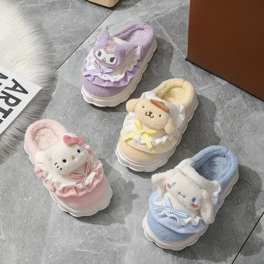 Sanrio Slippers Cartoon Hello Kitty My Melody Kuromi Cinnamoroll Autumn and Winter Warm Cotton Soft Home Shoes Holiday Gifts