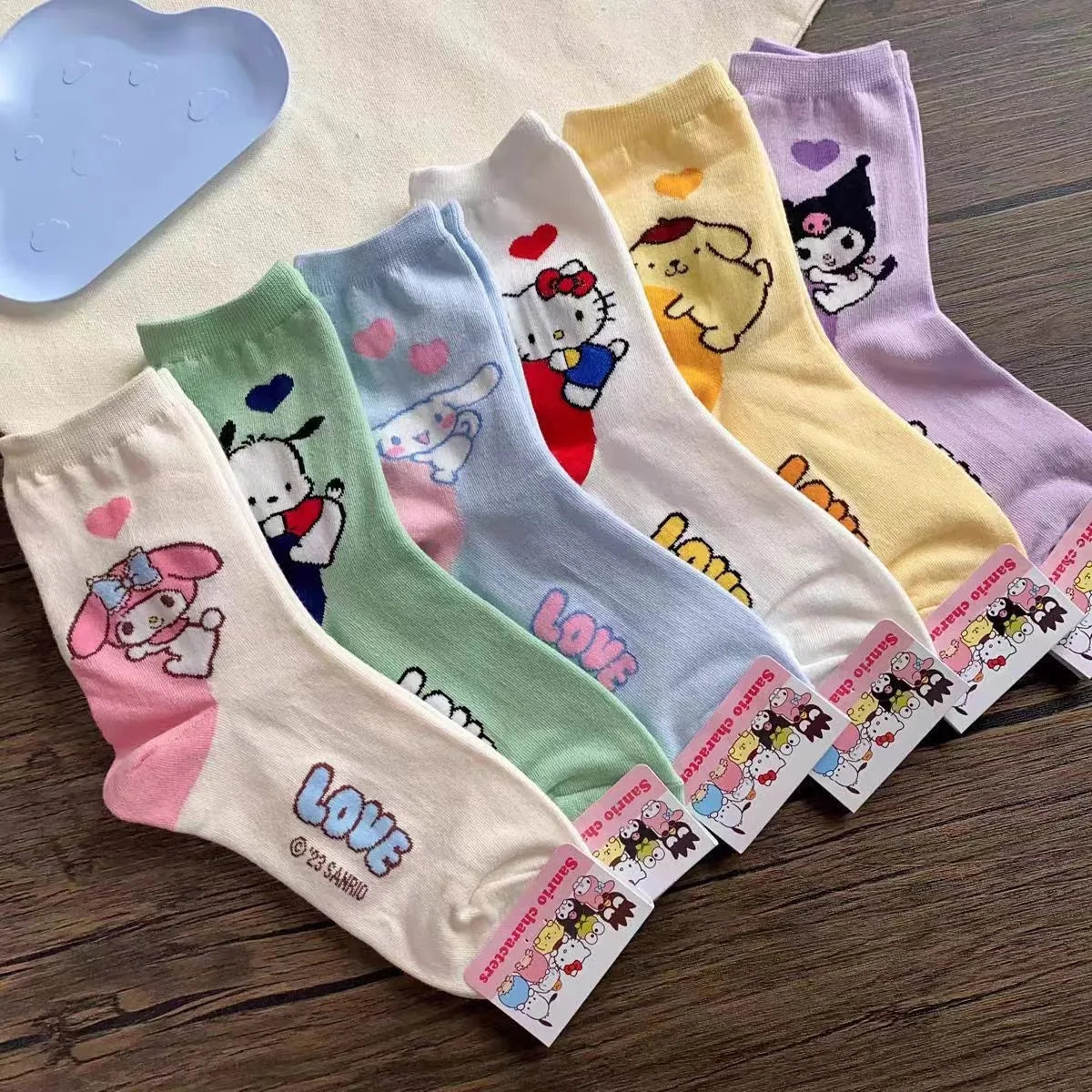 Kuromi Cartoon Socks Cinnamoroll My Melody Hello Kitty Ladies Combed Cotton Midtube Stockings Cute Stockings Girl Gifts