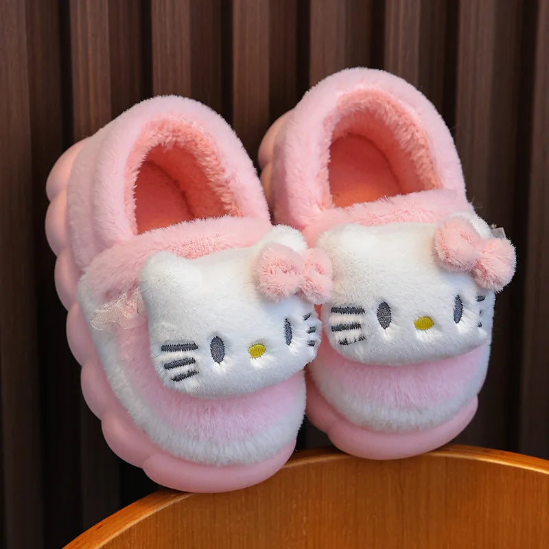 Sweet Family Winter Warm Slippers Cute Kawaii Sandals Kuromi My Melody Hello Kitty Soft Sole Shoes