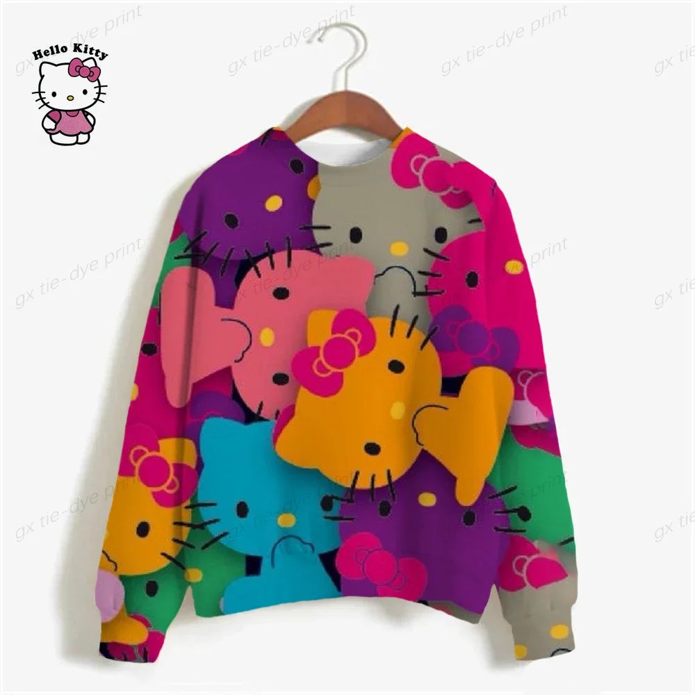 HELLO KITTY Sweatshirt Women Long Sleeve Sweatshirts Streetwear New Fashion Autumn Winter Cartoon Print Pullover Tops y2k